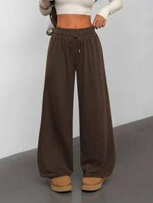 SHEIN PETITE 女士咖啡棕色抽绳休闲运动裤 - 咖啡棕 - 查看 7