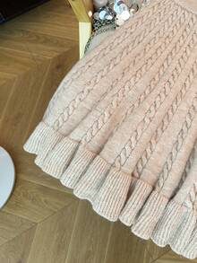 GlowEve CURVE Women's Autumn New Solid Color Rope Floral Pattern Classic Design Casual Girly Everyday Versatile Loose Hem Knit Sweater Skirt - Apricot - View 6