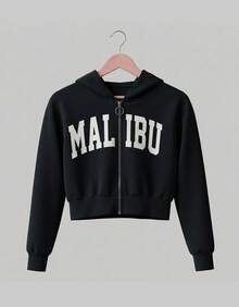 Sudadera Corta para Mujer  con Cierre – Estilo Casual Urbano, Tela Suave y Cómoda, Disponible en Múltiples Colores - Negro - Ver 1