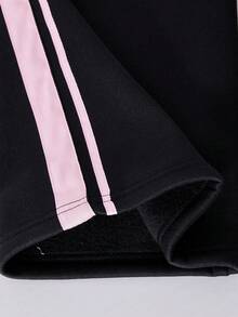 SHEIN 2件套女童休闲简约蝴蝶结装饰圆领长袖卫衣和裤子套装 - 黑色 - 查看 7