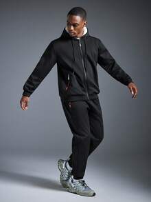 Driftmere 2 件冬季休闲加绒加厚防风保暖男士服装秋季衣服 - 黑色 - 查看 4