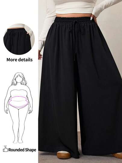 Enliva Women Plus Size Black Loose Flared Leg Resory Wear Pants, Perfect For Summer, For Apple Rounded Body Shape