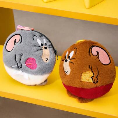 POKOJA LAND TOM & JERRY Super Cute Non-Plush Stuffed Tuffy Round Keychain Bag Charm - Adorable Cartoon Pendant, Soft Fuzzy Backpack Accessory, Sweet Fashion Ornament For Bags & Keys