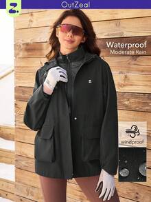 OutZeal Women Outdoor Jacket Hiking Camping Water-Resistant Drawstring Waist With Flap Pockets - Black - View 10