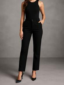 Pantalón de vestir casual recto negro - negro - Ver 1