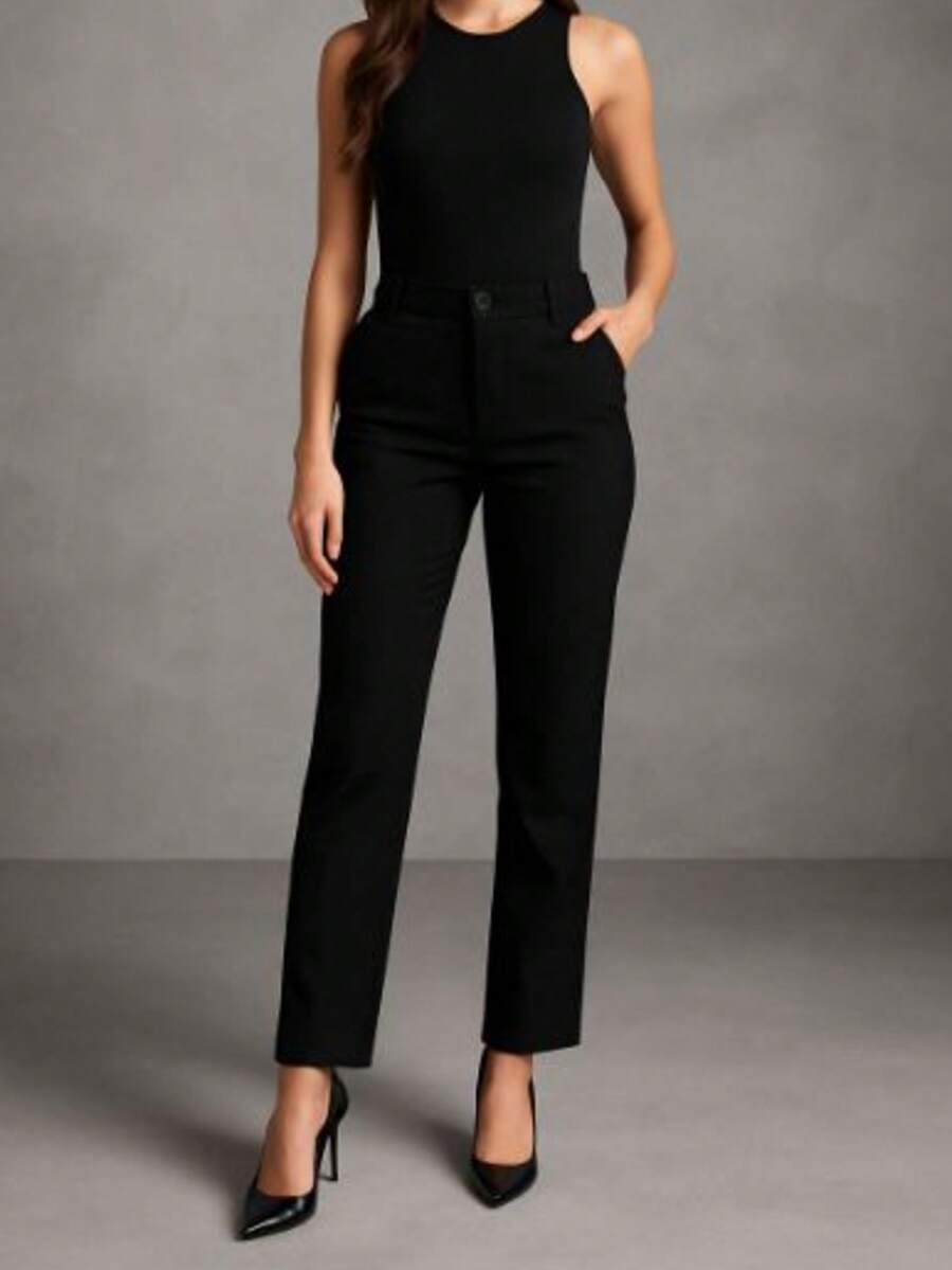 Pantalón de vestir casual recto negro - negro - Ver 1