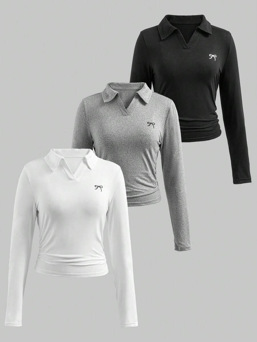 Teen Girls' 3-Piece Set: Long Sleeve Sweatshirts With Bow Prints And V-Neck Design - Casual Daily Outfits, Perfect For School, Playdates, Family Outings Or Daily Errands, Spring Autumn Fashion - Multicolor - View 1