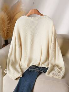 CosyJoli Plus Size Solid Color Cardigan With 3D Floral Decor And Front Tie, Autumn/Winter - Apricot - View 2