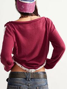 Bohemela 波西米亚风秋冬/春装外套，复古女式安哥拉羊毛红色休闲针织印花拼接宽松圆领长袖T恤，西部乡村风格，适合音乐会、派对、海滩度假、日常穿着、返校、外出、派对、圣诞节、新年等场合。 - 彩色 - 查看 9