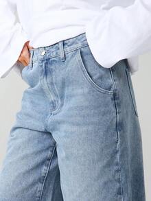 MISSGUIDED Quần short denim ống rộng dài, cổ điển, giặt nhẹ, viền tua rua, thường ngày, phong cách Bermuda mùa hè dành cho nữ - Màu xanh lam - Xem 5