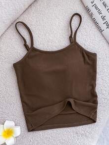SHEIN 3件套少女白色、黑色、棕色纯色罗纹针织吊带背心，基础百搭修身款，适合休闲、居家、户外穿着 - 彩色 - 查看 4