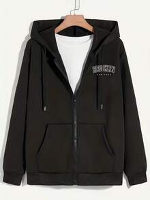 Hombre005 Nueva chaqueta con cremallera, sudadera con capucha diseño trendy, cómoda y duradera, opción preferida para regalos, prenda masculina versátil, envío desde México Gorro capucha chaqueta de cremallera negra con estampado "BROOKLYN NEW YORK",perfecta para el estilo casual y cómoda, con bolsillos y cordones ajustables - Negro - Ver 1
