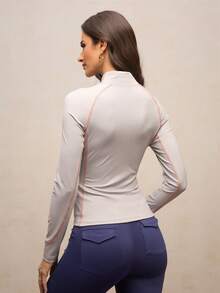 Activina Women Gray Knitted Fabric Long Sleeve Equestrian Shirt Regular Fit Round Neck Riding Top - Grey - View 2