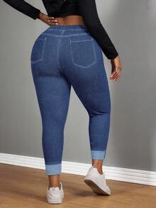 Slaydiva Quần jean bó cạp chun màu xanh kiểu cowgirl cỡ lớn cho nữ, trang phục rodeo - Rửa trung bình - Xem 2