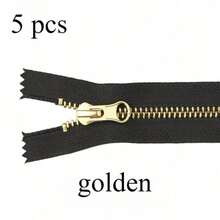 5条装单拉/双拉闭口金属拉链 #5，多种颜色可选，适用于服装裁剪和缝纫工艺 - 闭口设计，单拉/双拉黄铜拉链头，适用于夹克和手工艺品 - 黑色、金色、银灰色 - 5# 金屬 - 查看 16