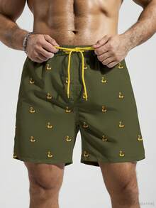 Manfinity KASUA Men's Animal Print Drawstring Waist Casual Beach Shorts - Black - View 4