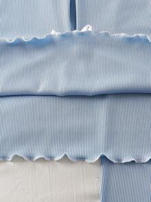 Tween Girls Pajamas-2 Piece Pajama Set Light Blue Round Neck Long Sleeve Top With Bow Ruffle Trim And Elastic Waist Long Pants Soft Lightweight Breathable Cozy Lounge Sleepwear Home Gift Four Season 2026 Holiday Essential Light Blue Pajama Set Light Blue Pjs - Blue - View 8