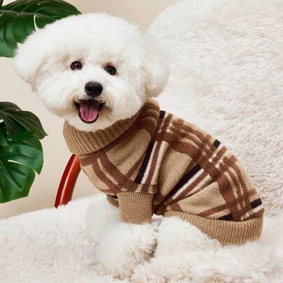 PETSIN 1 Checkered Printed Pet Sweater, Warm Pet Clothing For Cats And Dogs In Winter