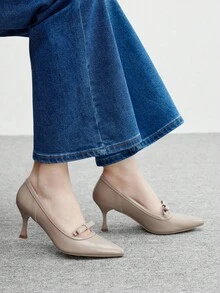 CUCCOO BIZCHIC 优雅纯色高跟鞋，时尚百搭，适合通勤 - 杏色 - 查看 5