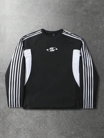 Men's Round Neck Striped Casual Long Sleeve T-Shirt, Suitable For Spring/Summer