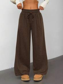 SHEIN PETITE 女士咖啡棕色抽绳休闲运动裤 - 咖啡棕 - 查看 8