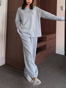 DAZY 极简主义爱心印花保暖针织卫衣家居服套装