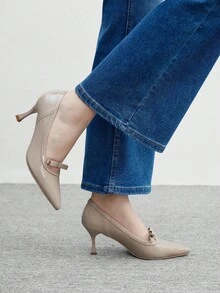 CUCCOO BIZCHIC 优雅纯色高跟鞋，时尚百搭，适合通勤 - 杏色 - 查看 2