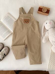 LMoss Kids LMoss Baby Boy's Solid Color Bear Pattern Casual Jumpsuit, Suitable For Autumn And Winter Wear,Cozy Fall & Winter Styles,Corduroy Fabric - Khaki - View 6