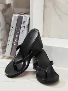 Solezae Women's Comfortable, Thong Wedge Sandals - Black - View 7