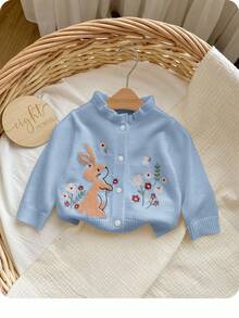 SHEIN Newborn Baby Girl Cute & Sweet Embroidered Button Sweater