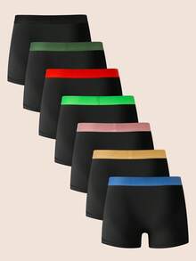 Manfinity Underwear&Sleepwear Basics 7pcs/Pack Men's Solid Color Comfortable Fitted Boxer Briefs - Multicolor - View 2