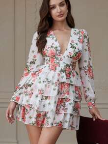 Chiquease Women's Fashionable Random Printed Long Sleeve Dress Vacation Outfits Woman  - White - View 7