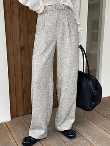 DAZY Women's Elegant Pleated Waist Belt Loose Straight Leg Pants, Spring/Autumn - Apricot - View 7