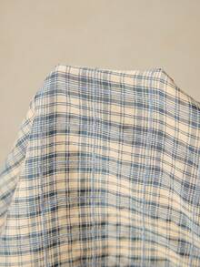 SoleilVie 女士秋冬复古波西米亚格子系带长袖衬衫，饰有精美钩编装饰和木质纽扣，采用蓝杏色格子面料，适合四季日常穿着。产品特点包括：女士复古格子衬衫、系带波西米亚衬衫、木质纽扣宽松长袖衬衫、森林风温柔衬衫、秋冬百搭休闲格子衬衫。 - 藍色 - 查看 3