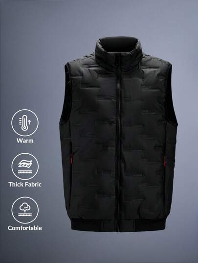 Driftmere 1pc Men's  Stand Collar Vest Jacket, Casual Autumn Winter Outdoor Sport Fishing Waistcoat