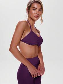 Musera Sport Halterneck Scrunch Center Strap Back Bra Active Workout Gympadel, Tennis, Pickleball Gym - Purple - View 2