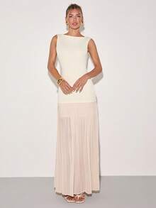 COSMINA 女士纯色无袖褶皱连衣裙，优雅连衣裙，派对连衣裙，鸡尾酒会连衣裙，婚礼宾客连衣裙，情人节连衣裙，优雅浪漫连衣裙，飘逸褶皱连衣裙，杏色连衣裙 - 杏色 - 查看 4