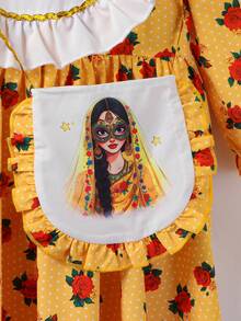 New Girls 4-7 Years Old Spring/Autumn Vintage Print Long Sleeve Dress, Fashionable & Cute Daily Outfit With Small Backpack, Casual, Chic, Suitable For School, Vacation, Travel, Outdoor, Back To School Kids Yellow Dress Yellow Church Dress For Girls Yellow Dress For Girls Little Girl Lemon Dress Bee Dress For Girl Yellow Rose Print Dress Little Girl Yellow Dress Girl Puff Sleeve Dress Muslim Clothes For Kids Thobes For Kid Girls Family Matching Dresses Kids Arabic Dress