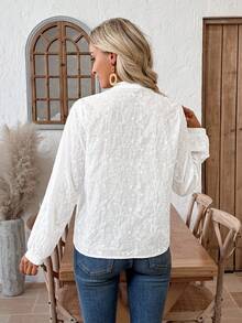 EMERY ROSE Women's Elegant White Floral Eyelet Blouse,V-Neck Raglan Long Sleeve Loose Shirt For Autumn Tea Party,Casual Boho Top Valentine's Day Tops - White - View 2