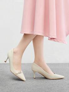 CUCCOO BIZCHIC Women's Pointed Toe Buckle Design Elegant High Heels, Suitable For Daily Commute - Beige - View 5