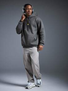 Driftmere Men's Outdoor Adventure Element Print Drawstring Hoodie Sweatshirt, Back To School, Autumn/Winter - Dark Grey - View 2