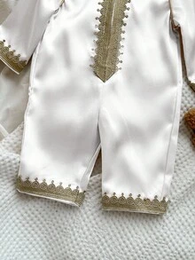 Baby Boy/Girl Traditional Woven Trim Round Neck Long Sleeve Romper & Pants, Casual & Versatile - White - View 4