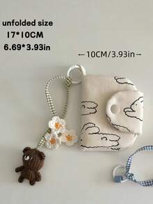 Joivida 1个可爱兔子零钱包多层卡包花卉帆布袋内袋收纳包钥匙扣挂件 - 彩色 - 查看 9