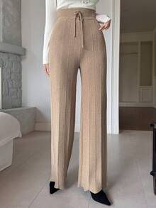 DAZY Women's Elegant Solid Color High Waist Tie Waist Sweater Pants, Autumn/Winter