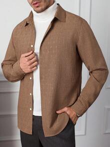 Core Aspect Brown Plain Regular Long Sleeve Shirt For Men Business Attire Polyester Fabric With Button Front - Brown - View 6