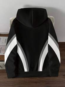 Manfinity Joysei Farbblock, gekrümmter Patchwork Lässig Allover Muster Loose Fit Pullover Hoodie für Herren, Langarm Oberteil - Schwarz und Weiss - Übersicht 2