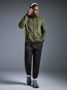 Driftmere 男式撞色拉链连帽运动衫，秋冬款 - 軍綠色 - 查看 8