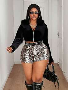 Maweii Plus Size Women's Retro Sexy Snake Skin Print Casual Shorts - Multicolor - View 4