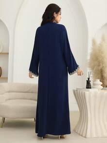 Al Najma 宽松刺绣串珠优雅女士土耳其长裙和阿拉伯传统长袍 - 寶藍色 - 查看 2