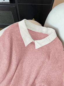 GlowEve CURVE 大码女式翻领拼接休闲通勤毛衣，秋冬款 - 粉色 - 查看 4